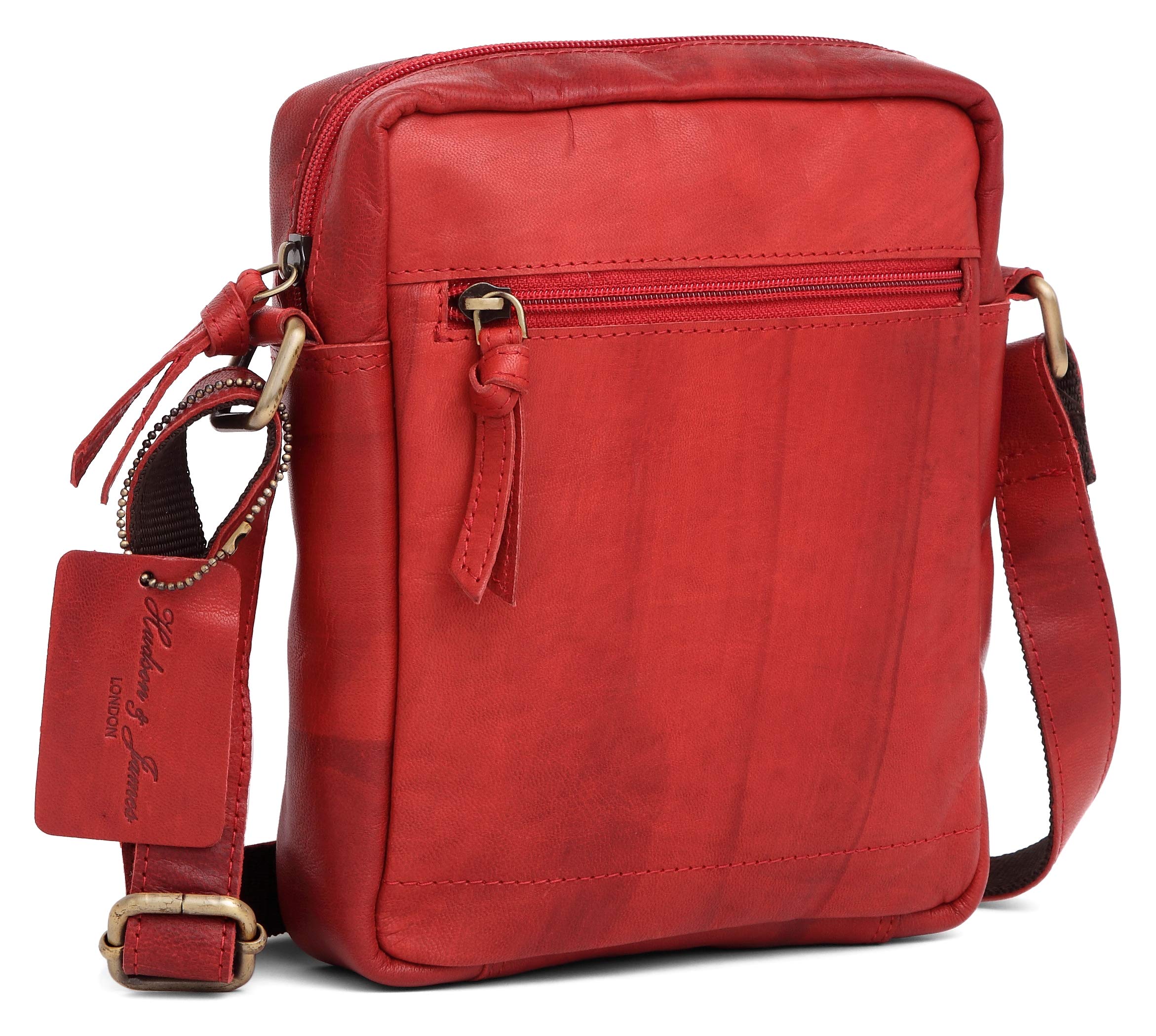 Hudson & James 100% Genuine Real Vintage Hunter Leather Handmade Mens Womens Leather Everyday Crossover Shoulder Work Tablet Messenger Bag (Vintage Red)