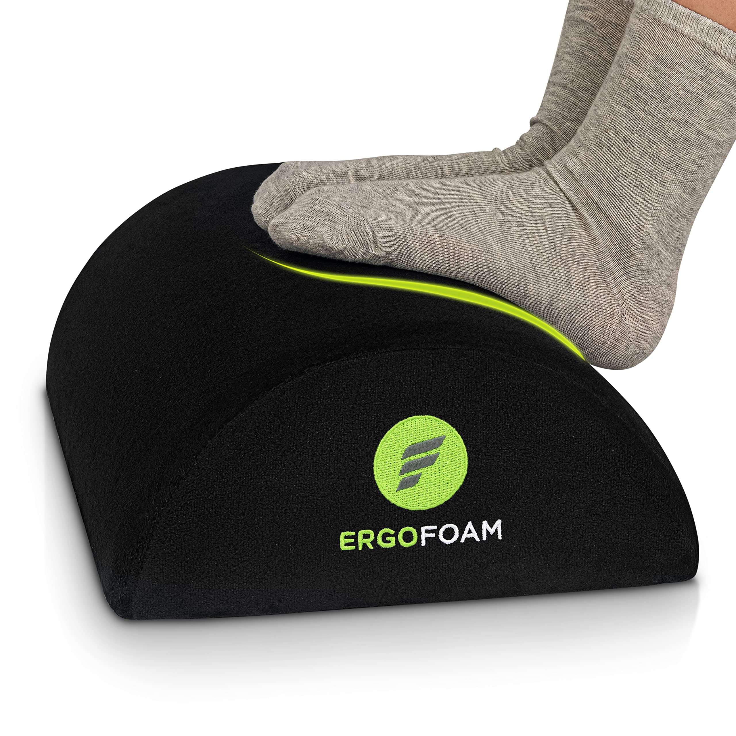 ErgoFoam Under Desk Foot Rest (Tall) - Large Velvet Soft Foam Footrest for Back, Lumbar, Knee Pain - Most Comfortable Desk Foot Rest in The World - Foot Stool Rocker (Black)