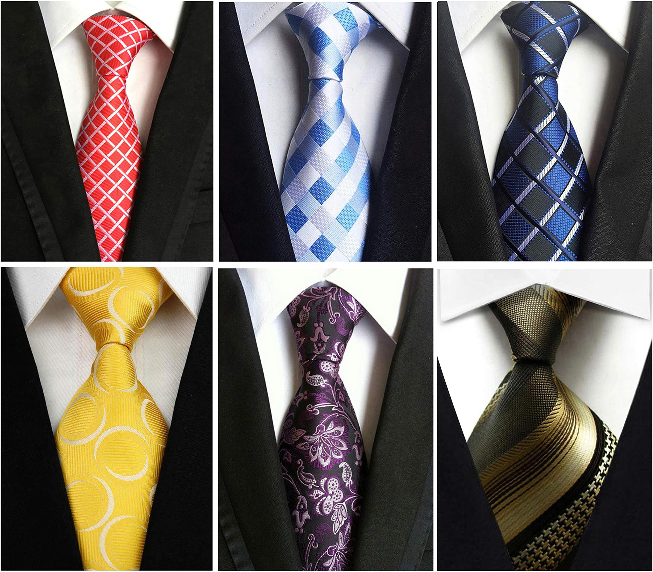 Wehug Lot 6 PCS Men's Silk Tie Woven Necktie Jacquard Classic Ties For Men