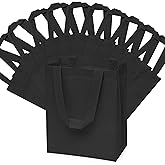 ZENPAC Reusable Black Gift Bags, Canvas Fabric Tote Bags with Handles for Small Business, Cloth Merchandise, Holidays & Party Favors, Bulk, 8x4x10, 12 Pack