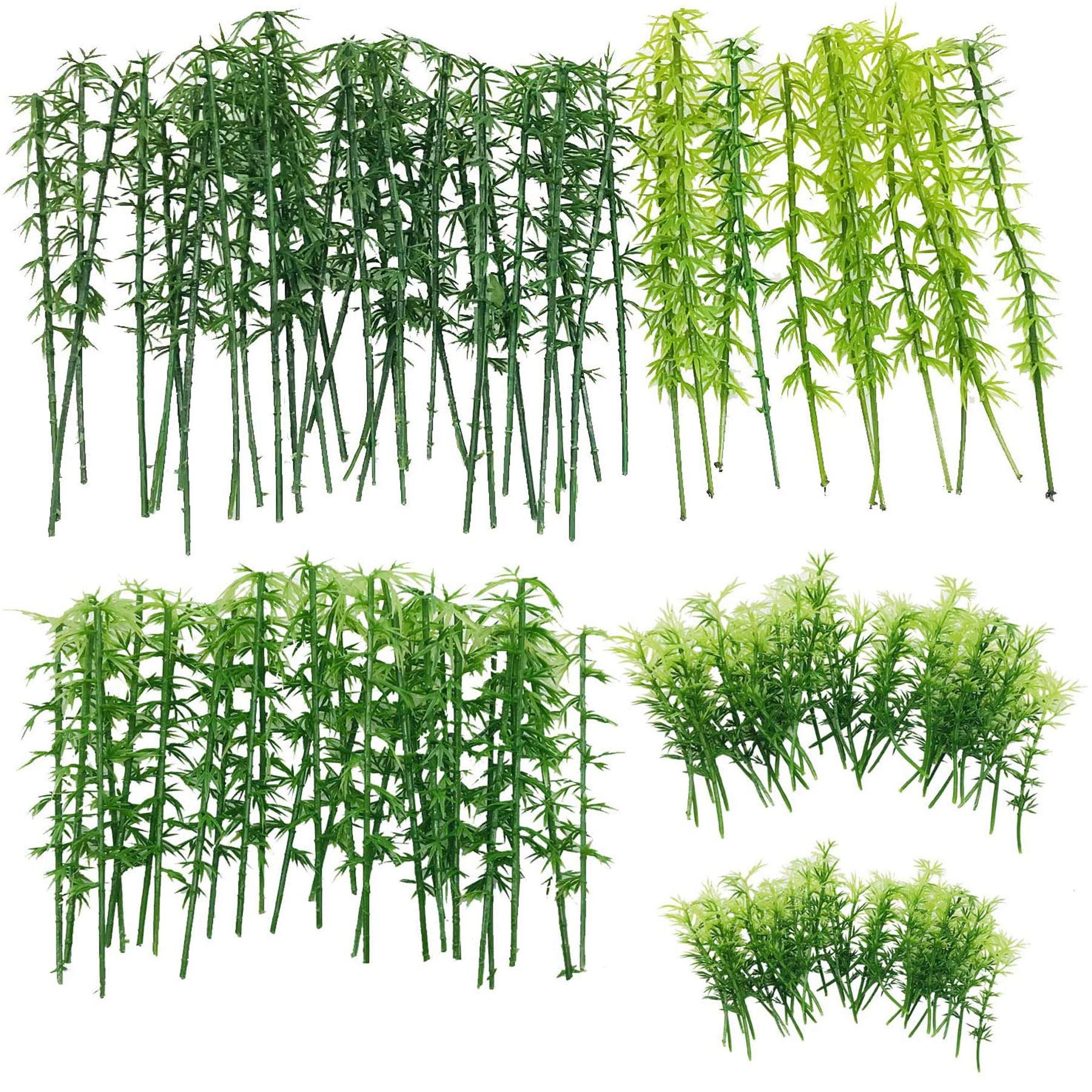 Photo 1 of 120 PCS Model Bamboo Trees, Woohome 5 Size Green Plastic Bamboo Trees for Home Decoration, Miniature Landscape, Landform Diorama Project (2.4 inch – 5.9inch)