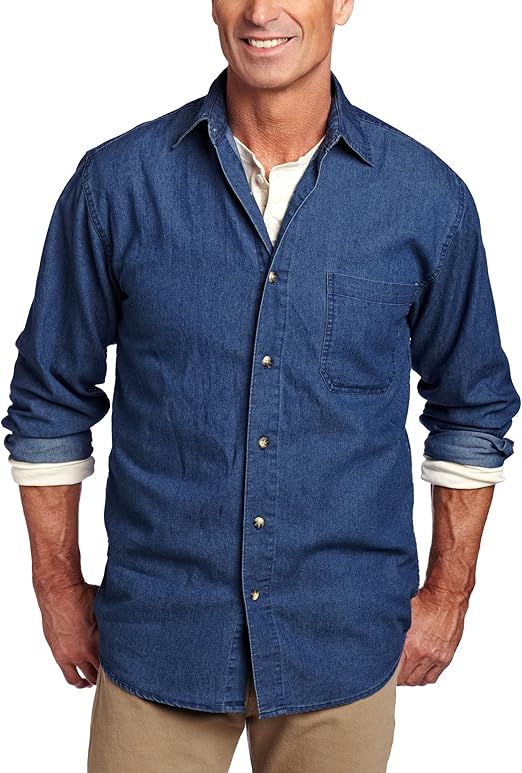 Key Industries Men's Key Apparel Washed Long Sleeve Shirt, Denim Blue