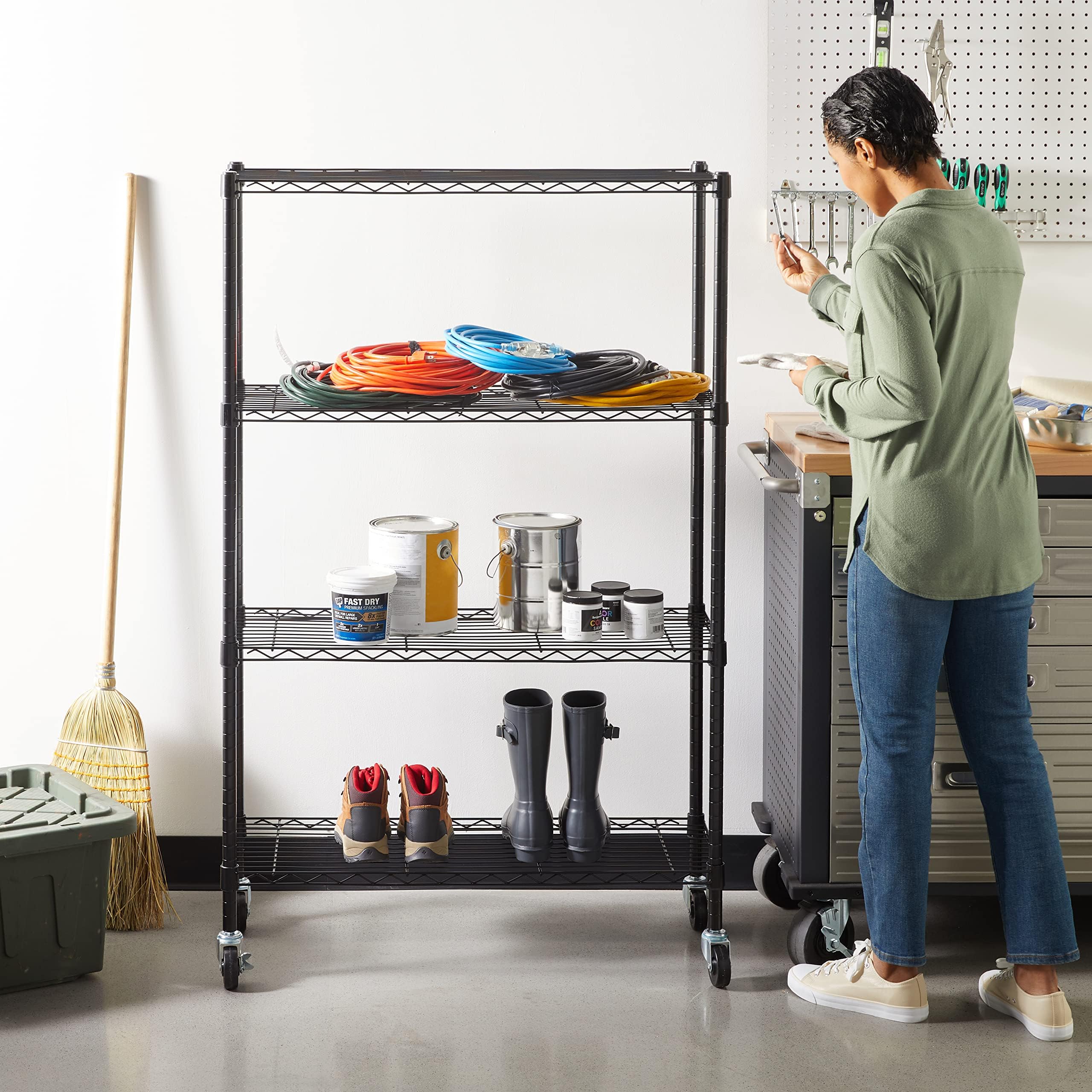 Steel Rack Amazon Mua Amazon Basics 4-Tier Steel Rack, Shelf, Metal Rack, Kitchen Rack ...