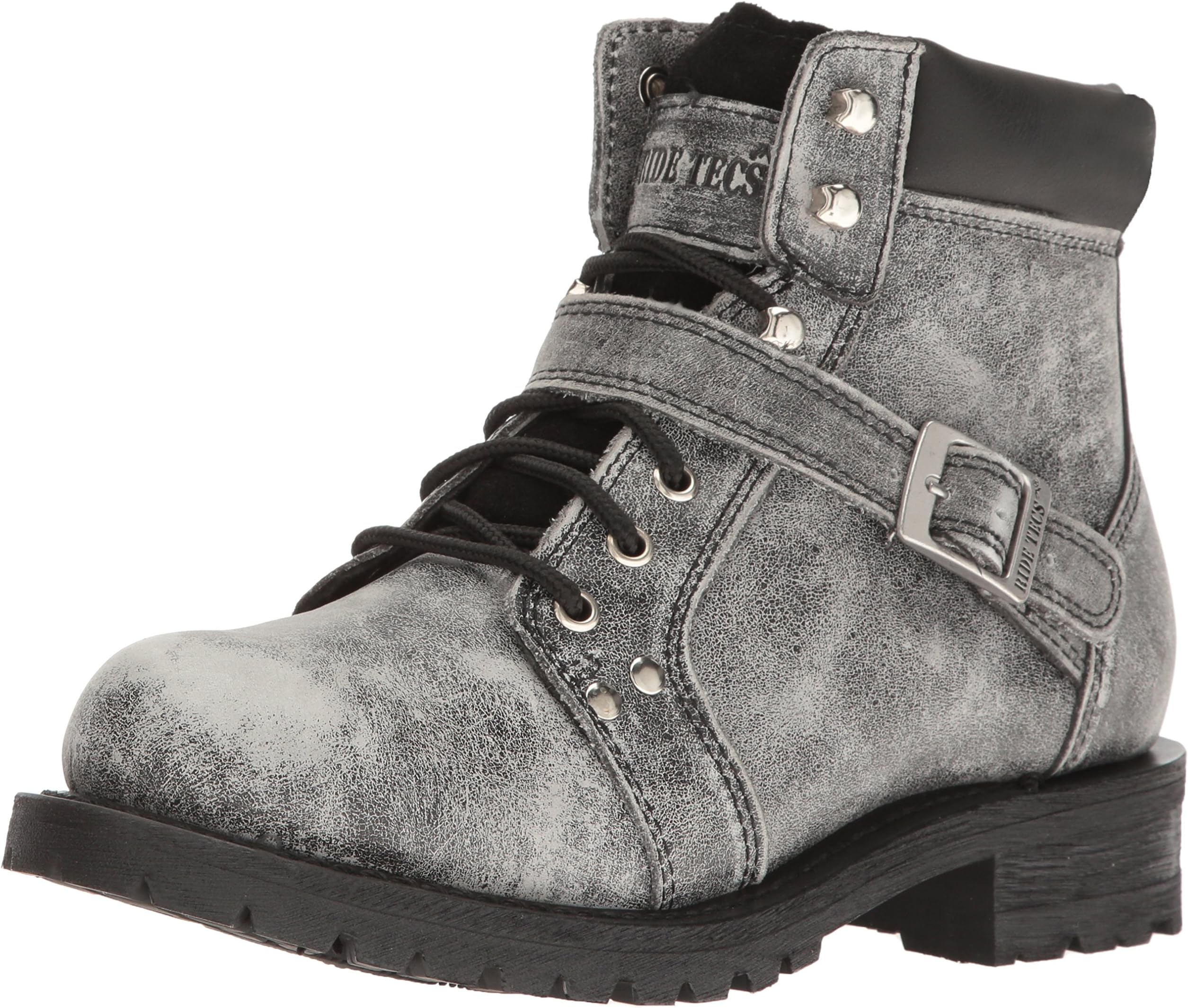 RIDETECS Mens 6 Inch Lace Zipper Work Boot for Men, Crafted with Full Grain Leather, Shock Absorbing Rubber Sole, Ankle Harness Strap and Cushioned Insole Motorcycle Riding Boots for Men
