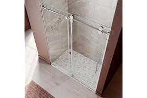 UNIKOO 61-65 Inch x 76 Inch Sliding Frameless Shower Door, 3/8" Tempered Glass with Easy-Cleaning Coating, Stainless Steel Rollers & SGCC-Certified Stability, Bright Chrome