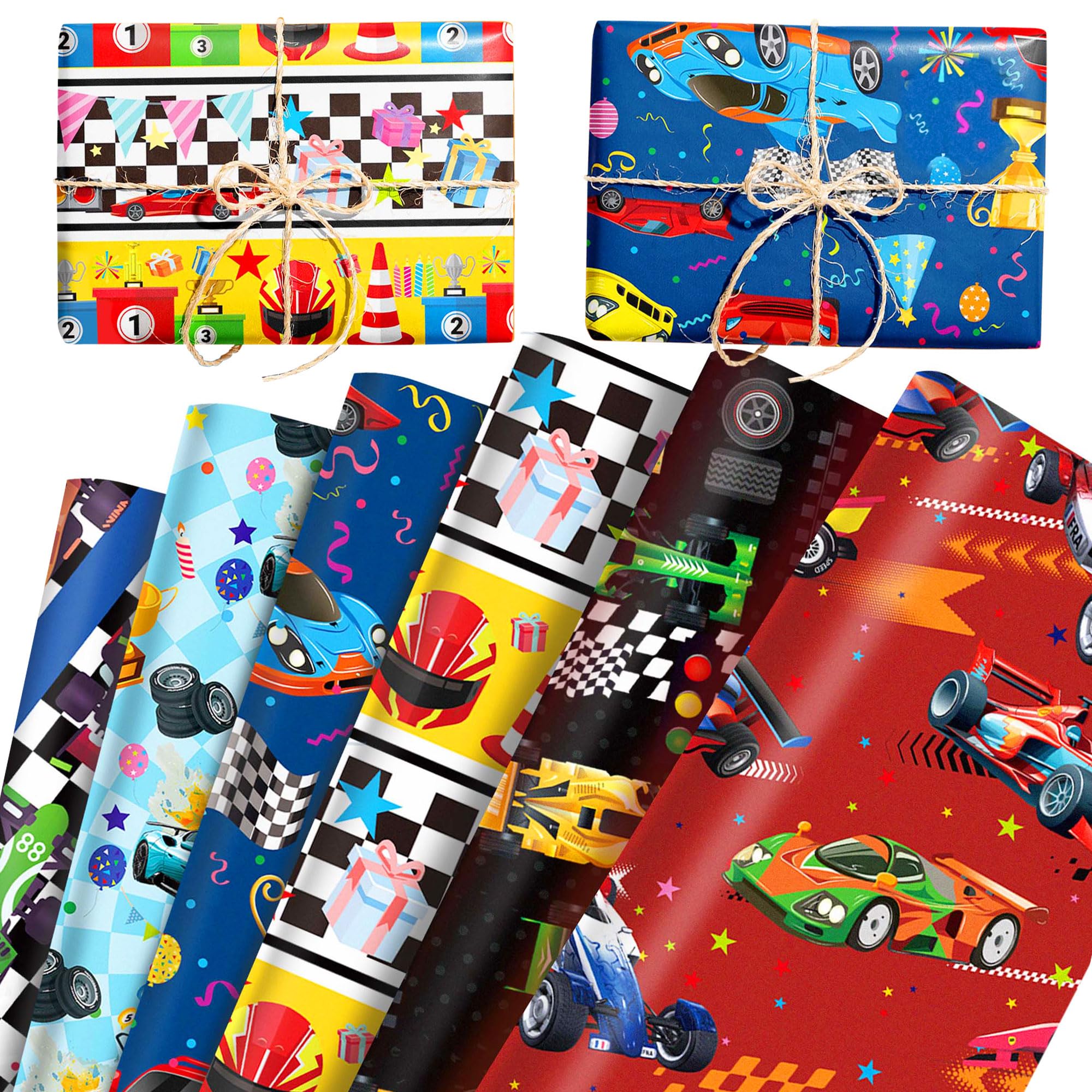 12 Sheets Racing Car Wrapping Paper Gift Wrapping Paper Fast One Two Fast Speed Birthday Baby Shower Holiday DIY Crafts