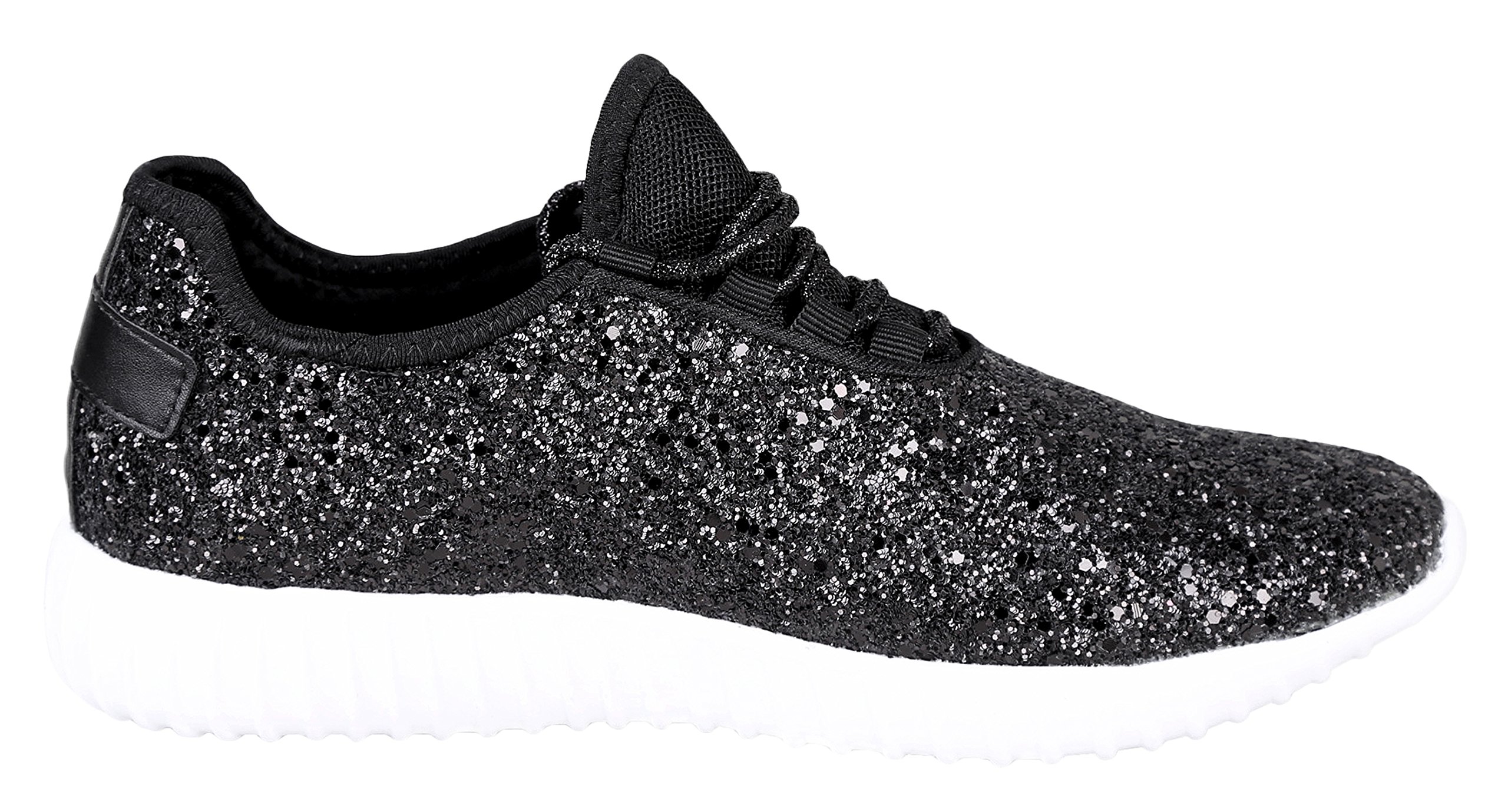 Forever Link Women's REMY-18 Glitter Fashion Sneakers Black - Image 3