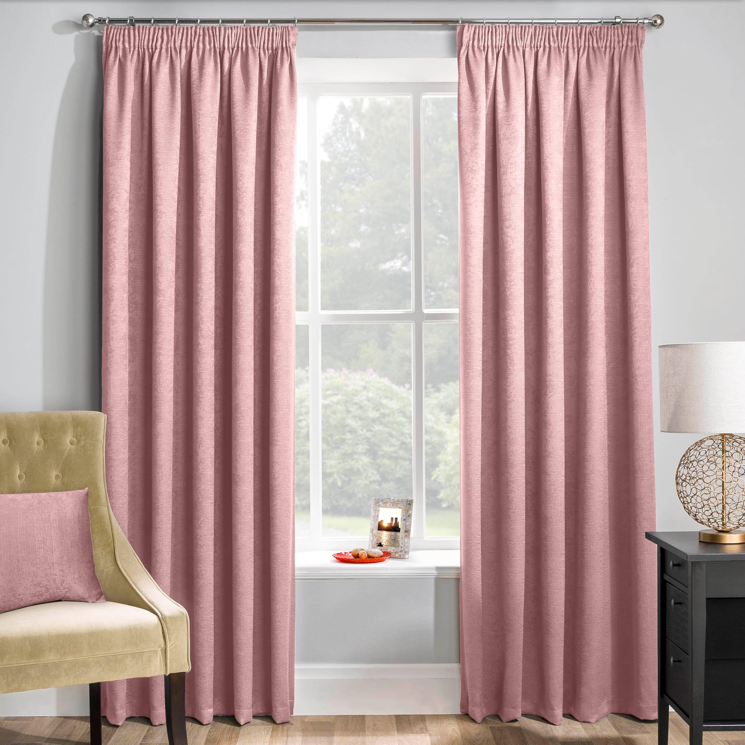 Enhanced Living Matrix Pink Blockout Pencil Pleat Curtains - 90 x 72 inch (229 x 183cm) - Thermal Blush Pink Curtains for Bedroom & Living Room 2 Panels