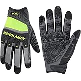 HANDLANDY Mens Work Gloves Touch screen, Utility Mechanic Gloves, Flexible Breathable Fit- Padded Knuckles & Palm