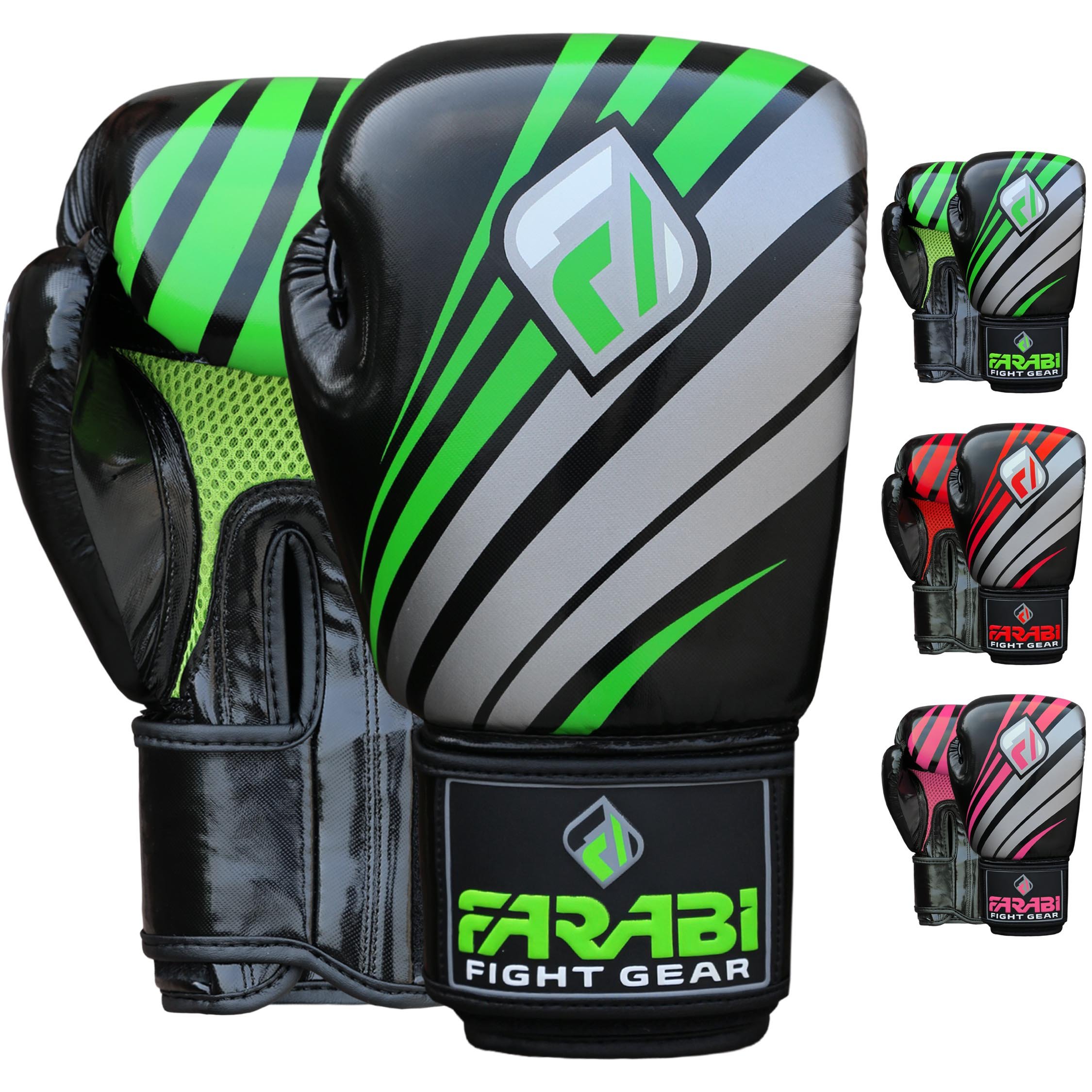 Farabi Boxing Gloves Training Sparring Punching Bag Focus Pads Training Gloves Pair (Black/Green, 14-oz)