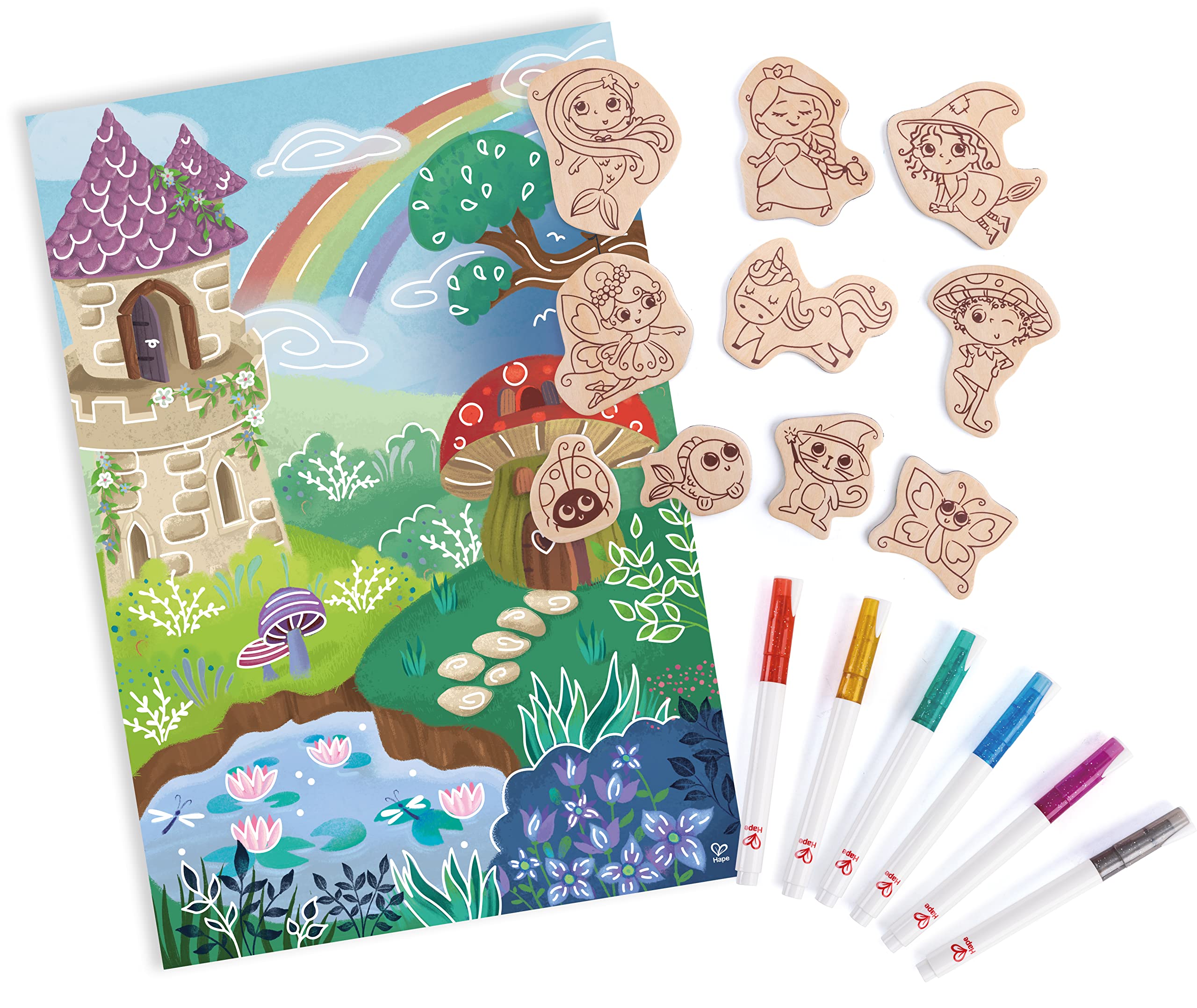 Hape Magic Friends Storytelling DIY Magnets – Creative Coloring and Storytelling Kit with Glitter Markers