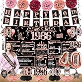Zirtorei 40th Birthday Decorations for Women, 21pcs the Year 1986 Banner Balloon Party Supplies, Rose Gold 40 Year Old Birthday Backdrop, 40 Bday Honeycomb Centerpiece Hanging Swirls Sash Gifts