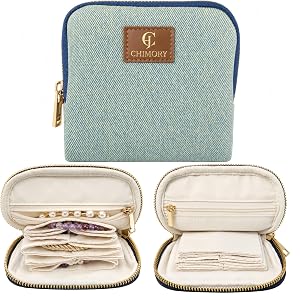 CHIMORY Denim Travel Jewelry Organizer for Women, Accordion Travel Jewelry Case with 6 Cotton Layers for Crystal Bracelets &