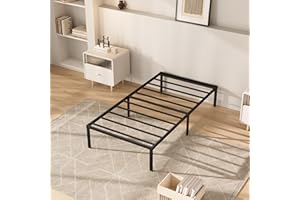 MISAGI Twin 18inch Metal Bed Frame No Box Spring Needed, Heavy Duty Metal Platform with Tool Free Setup, Black, Durable, Suitable for Bedroom, Twin