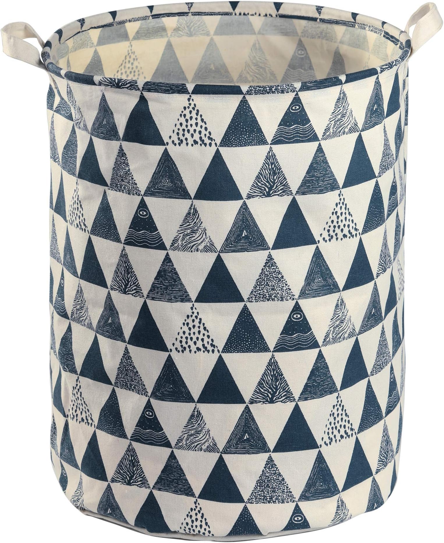 Toy Large Storage Bins, Folding Cylindric Waterproof of Coating Canvas Fabric Kids Laundry Basket/Nursery Hamper - Toy Storage/Toy Box/Toy Organizer (Blue Triangle)