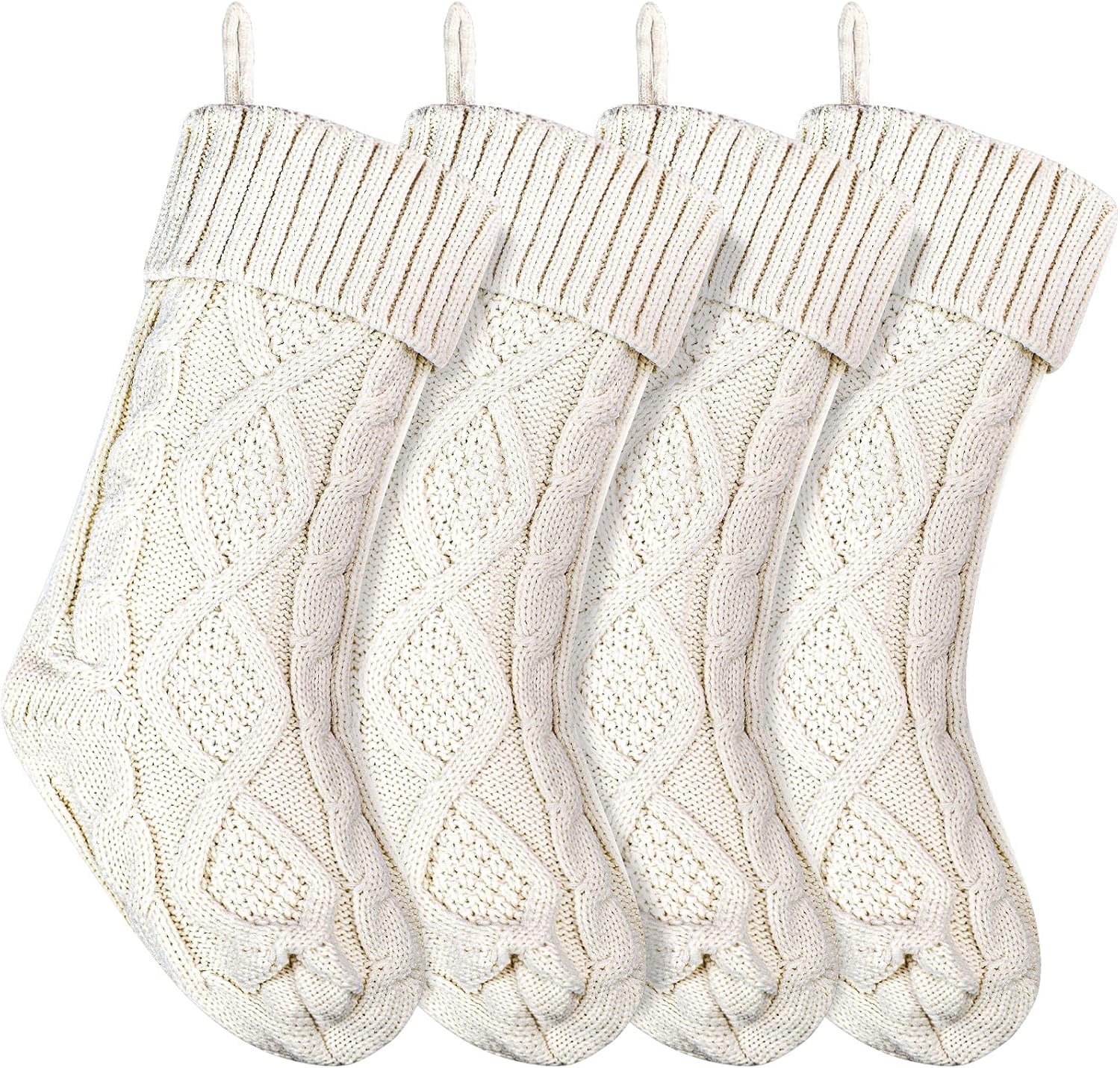 Stockings & Holders - Christmas Stockings Knitted Xmas Stockings 18 Inches Double-Sided Fireplace Hanging Stockings for Family Christmas Decoration (Ivory, 4)