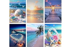 FOXKISS 6 Pack Diamond Painting Kits, 5D Diamond Art Kits for Adults Full Drill Diamond Paintings Kit Crafts for Adults Kids Beginners, DIY Beach Diamond Painting Packs Gem Art Wall Decor 11.8x15.7inch