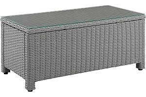 Crosley Furniture CO7208-GY Bradenton Outdoor Wicker Rectangular Tempered Glass Top Coffee Table, Gray