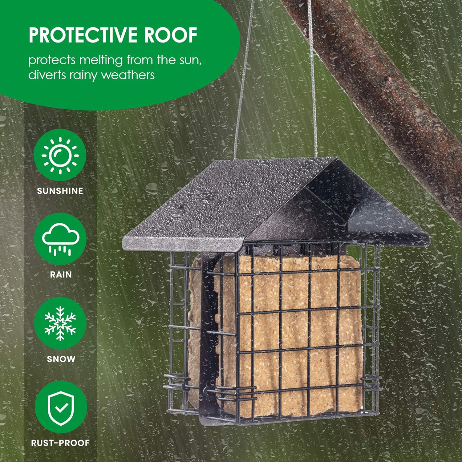 Suet Bird Feeder for Outside [Double Capacity] Suet Wild Bird Feeder with Hanging Metal Roof, Suet Feeders for Outside, for Use with Suet Cakes, Seed Cakes, Mealworm Cakes : Garden & Outdoor