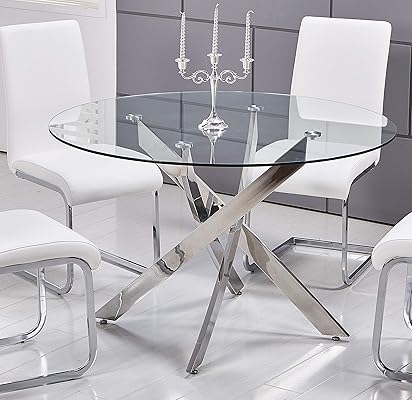 Best Master Furniture Mirage Glass Top Modern Dining Table Only, Clear