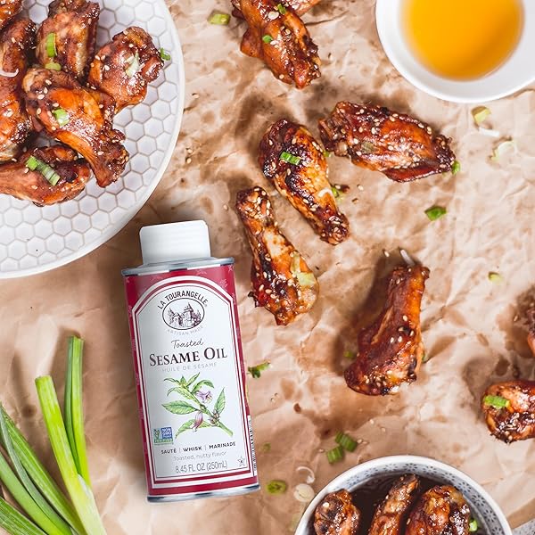 LA TOURANGELLE, TOASTED SESAME OIL, GREAT FOR COOKING, ADD TO NOODLES, STIR-FRY, VEGETABLES, VINAIGRETTES, AND MARINADES, 8.45 FL OZ