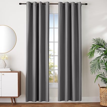 AmazonBasics Room - Darkening Blackout Curtain Set with Grommets - 42 x 96, Dark Grey