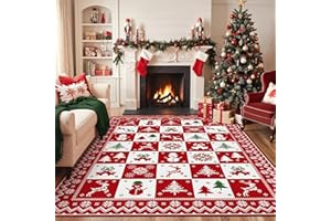 BEIMO Christmas Area Rug 5x7 for Living Room, Washable Rug for Bedroom, Christmas Home Decor, Holiday Print Carpet, Low Pile Non Slip Mat with Rubber Backing, Red White Checkerboard