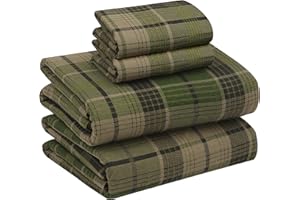 RUVANTI Flannel Sheets Queen Size - 100% Cotton Double Brushed Bed Sheets, Deep Pockets 16 Inches Queen Sheet Set, All Seasons Breathable & Extra Soft - Warm & Cozy, 4 Piece, DNA Plaid