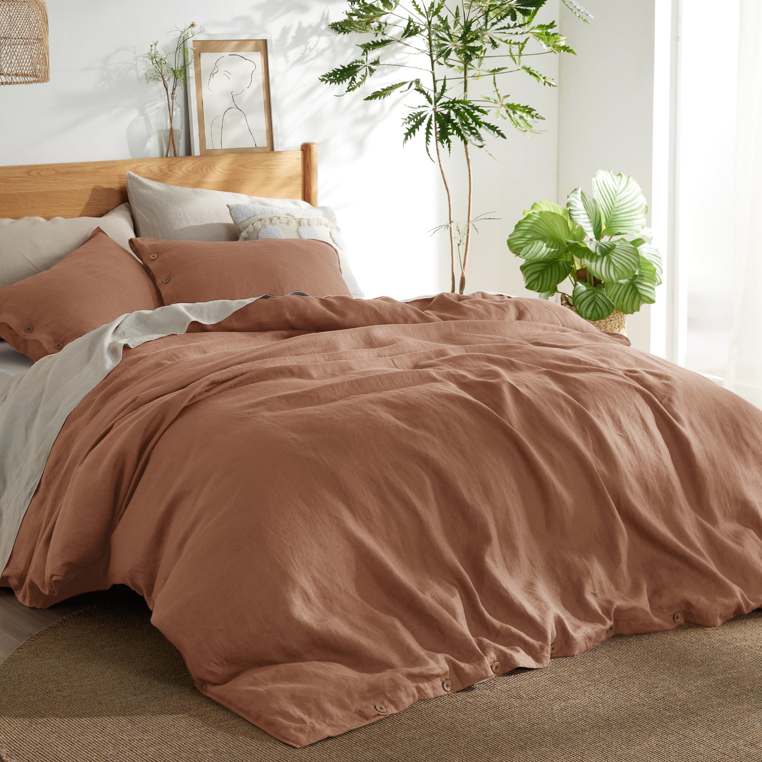 Photo 1 of Bedsure Linen Duvet Cover King Size - Linen Cotton Blend Bedding Set, Soft & Cozy, 3 Pieces, 1 Duvet Cover 104x90 Inches and 2 Pillowcases, Taupe Color Cooling Bedding, Comforter Sold Separately