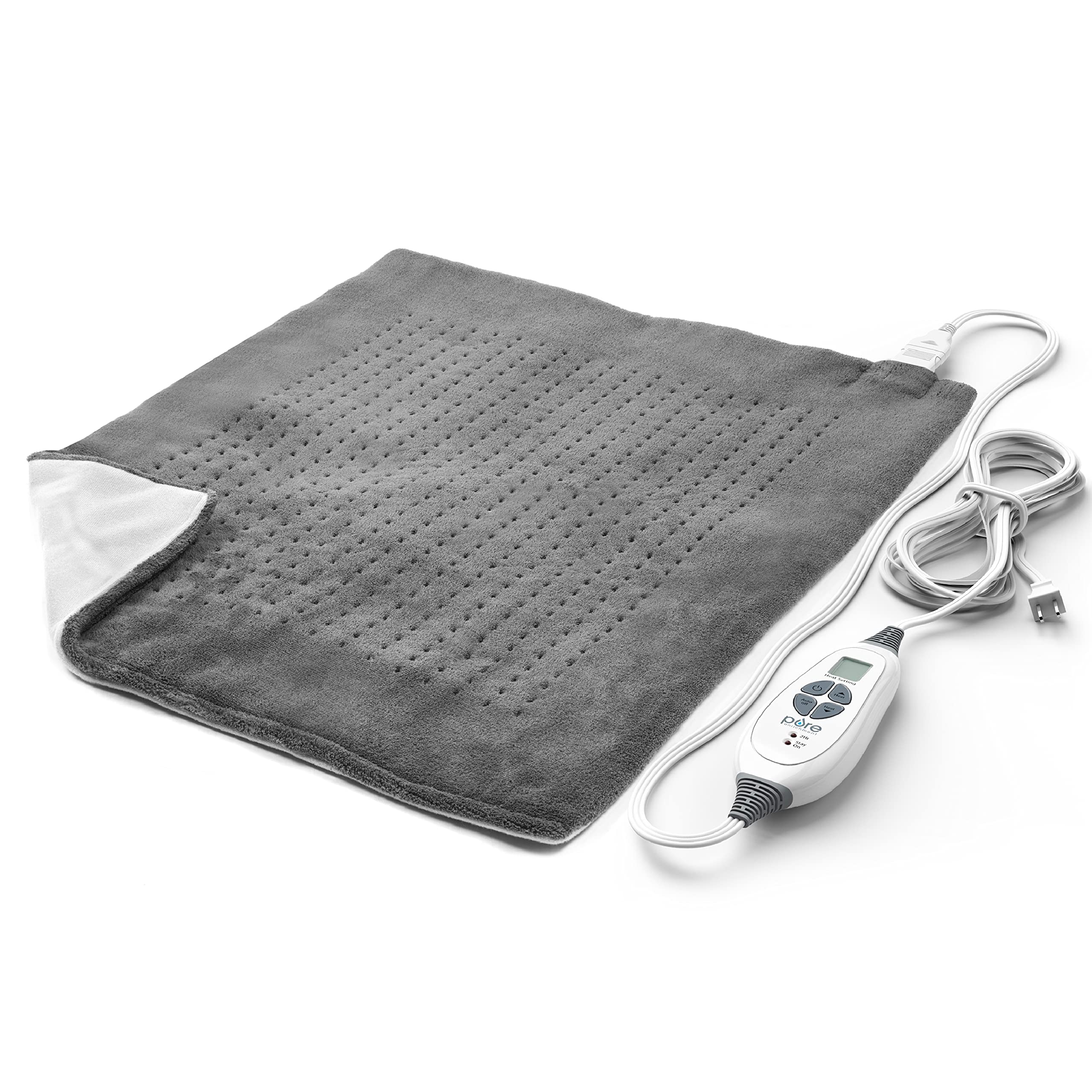 Pure Enrichment PureRelief Ultra-Wide Microplush Heating Pad - 20” x 24” XXL Size & 6 Heat Settings for Temporary Neck, Shoulder & Back Pain Relief - Moist Heat Option & Machine Washable (Gray)