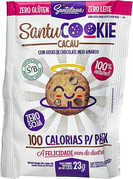 Santucookie, Cookie de Cacau com Gotas de Chocolate Meio Amargo Santulana 23G