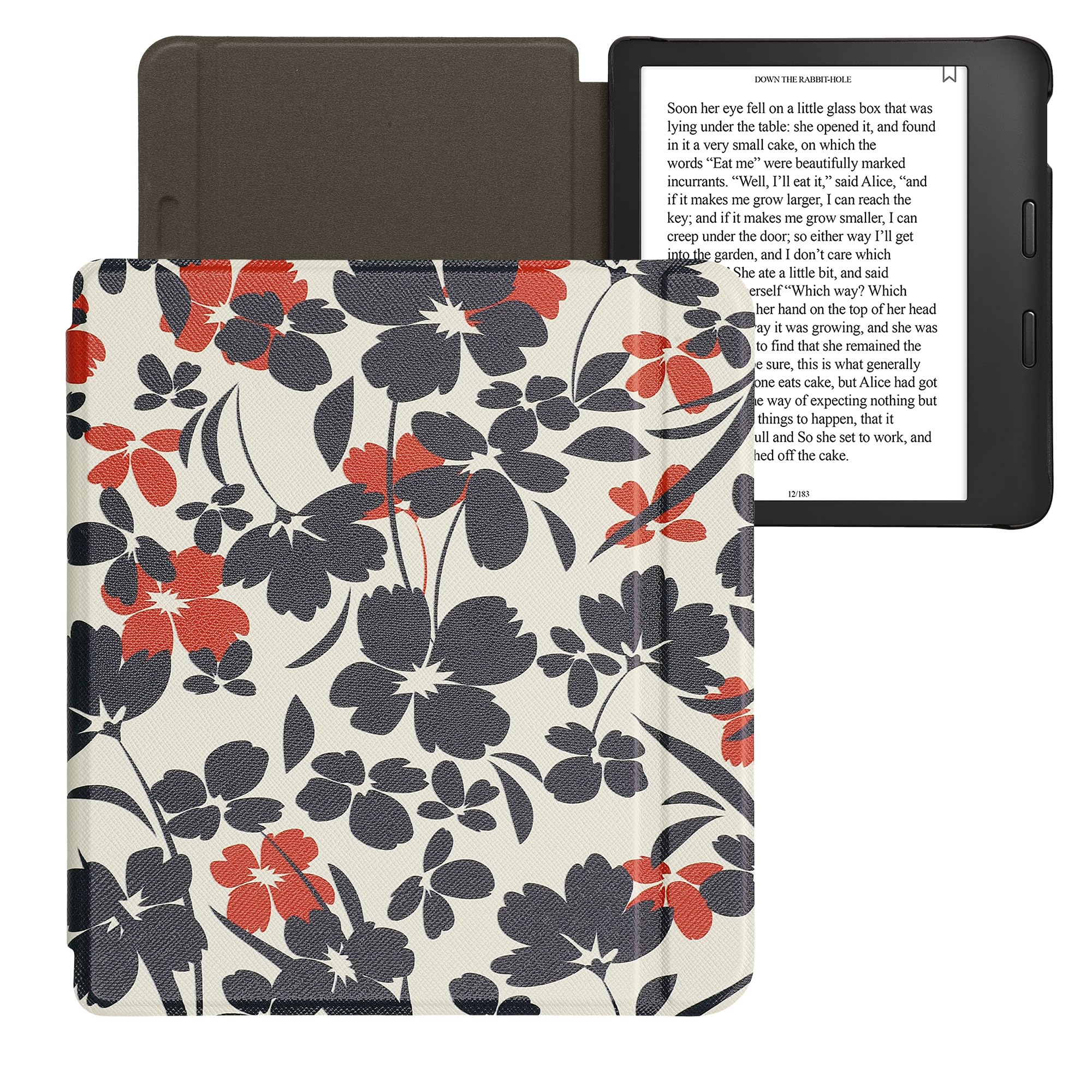 kwmobile Case Compatible with Kobo Libra 2 Case - eReader Cover - Flower Illustrations Blue/Red/White