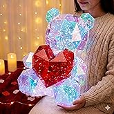 Aladdinas LED Teddy Bear Night Light, Holographic Iridescent Design, Valentines Gift, Presents for him and her, Nursery Decor Display Box with Ribbon (Red Heart, Large)