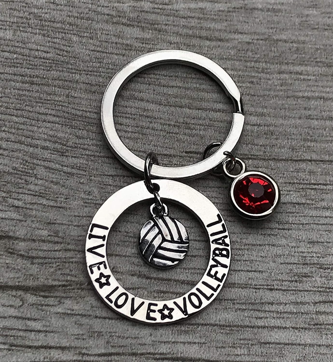 Personalized Volleyball Keychain with Birthstone Charm