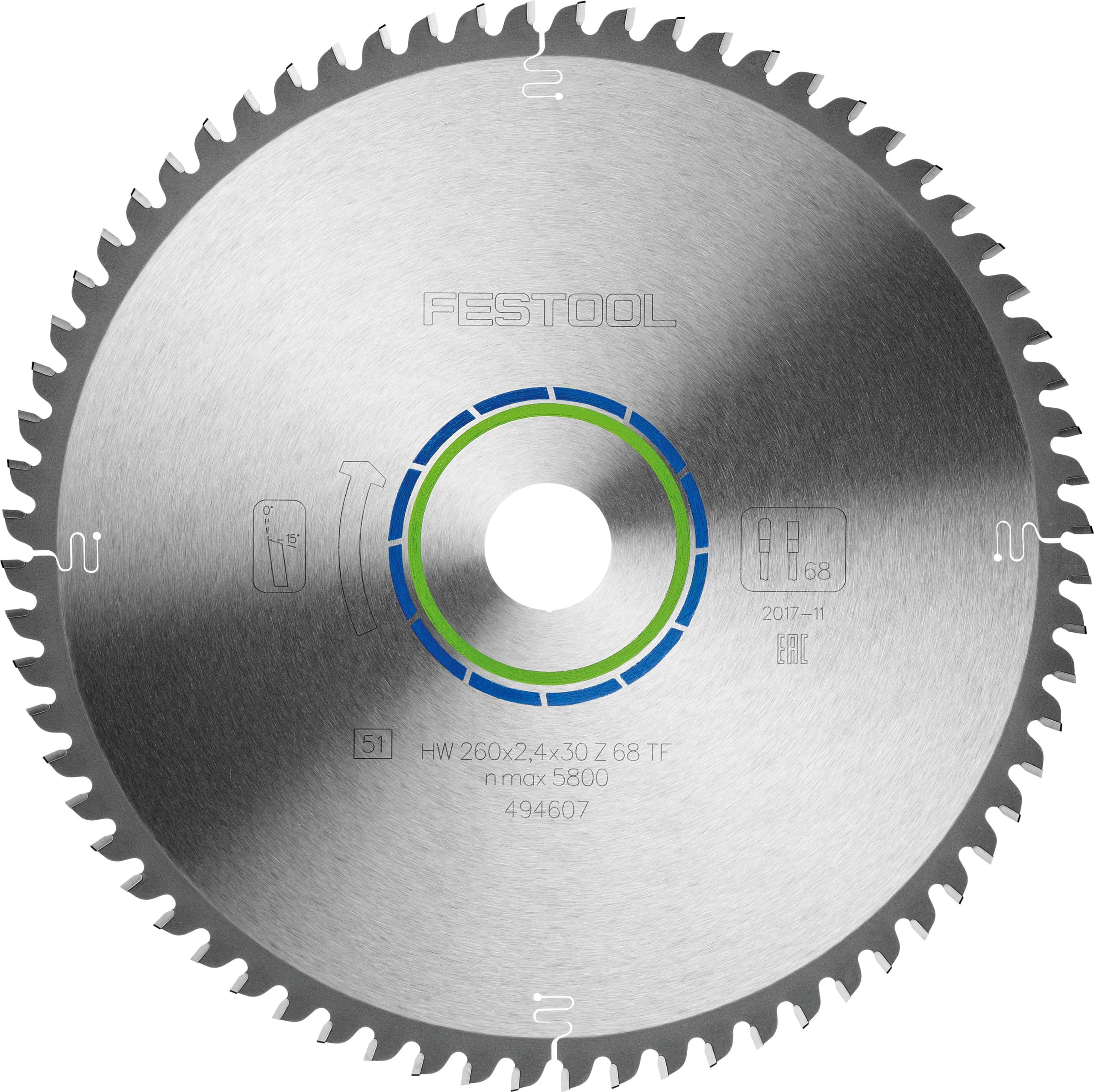 Festool 494607 Aluminium Saw Blade HW 260x2,4x30 TF68 for KS 120, KS 88, Silver