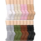 Croloose 8 Pairs Pilates Slouch Socks with Grips for Women Grippy Sock Non Slip Scrunch Yoga Barre Slouchy Knee High Stocking