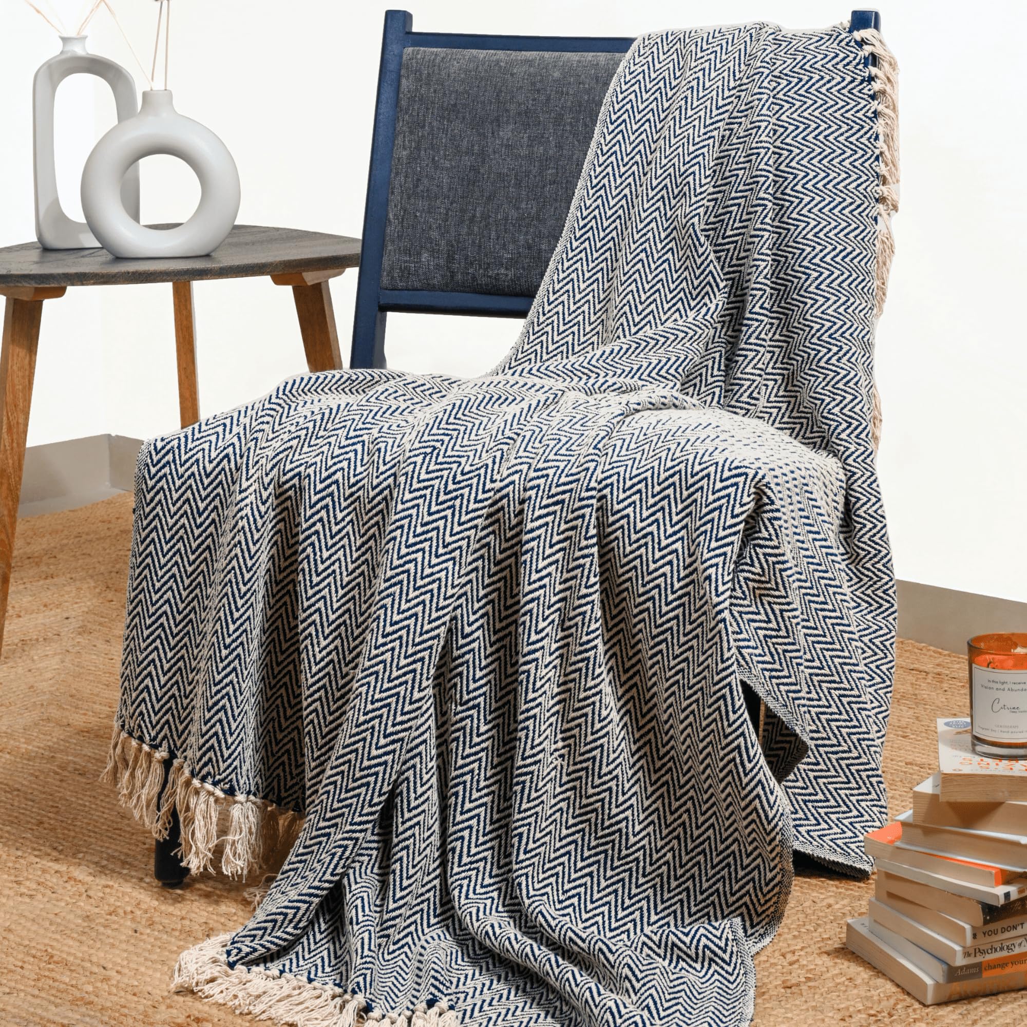 RAJRANG Rustic Farmhouse Cotton Throw Blanket Lightweight Decorative with Long Tassels for Sofa Couch Bed Chair and Home Decor 127x152 cm