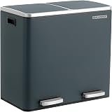 SONGMICS Dual Rubbish Bin 2-Compartment 24 L Greenish Grey with Lids Pedals
