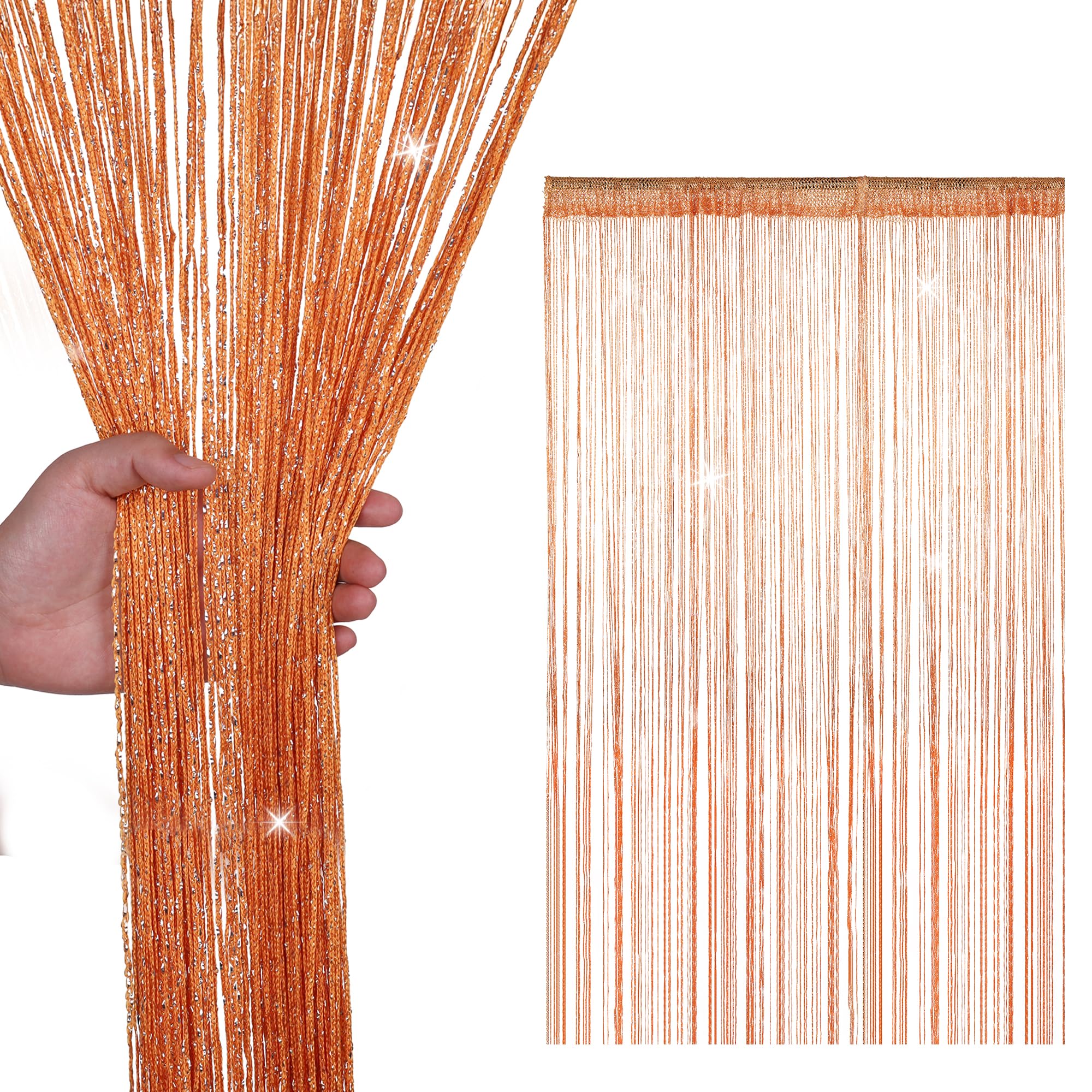 WedDecor Orange String Curtains Glitter Fringe Panel Fly Screen Room Divider Tassel Curtain for Doors, Doorway, Windows, Home Décor, Event Decoration, (90cm x 200cm) — image 1