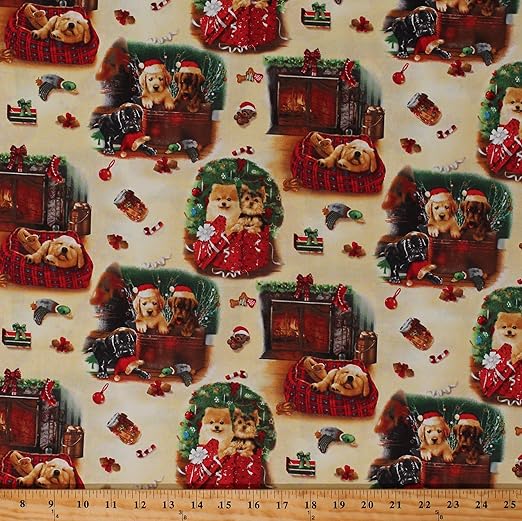 Amazon Com Cotton Fireside Pups Christmas Dogs Puppies Pets