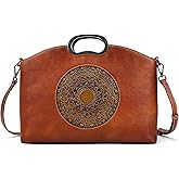 Genuine Leather Handbags Purses for Women Crossbody Bag Large Satchel Vintage Embossed Totem Shoulder Hand Bag