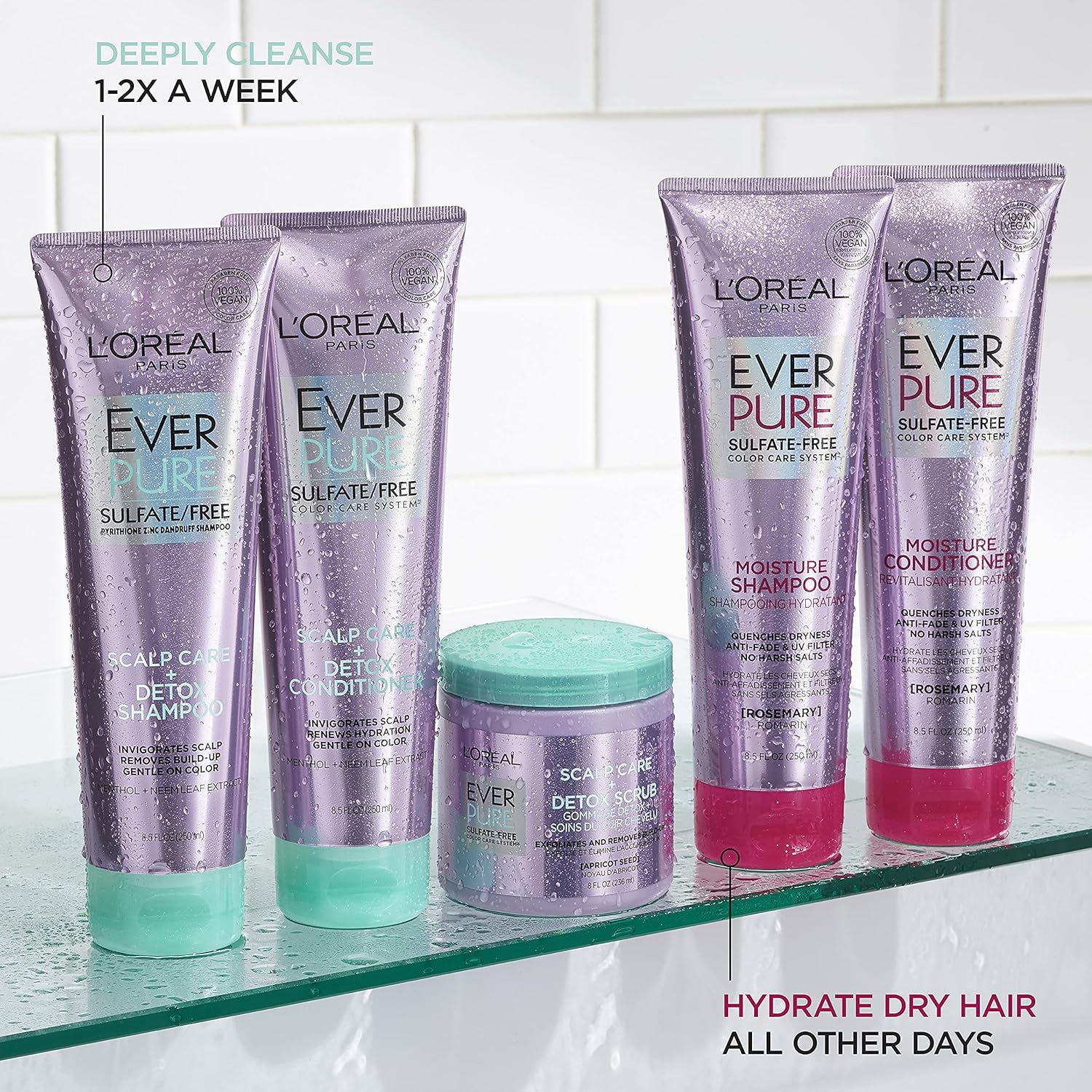 L'Oréal Paris EverPure Moisture Sulfate Free Shampoo and Conditioner for Color-Treated Hair, 8.5 Ounce (Set of 2): Beauty