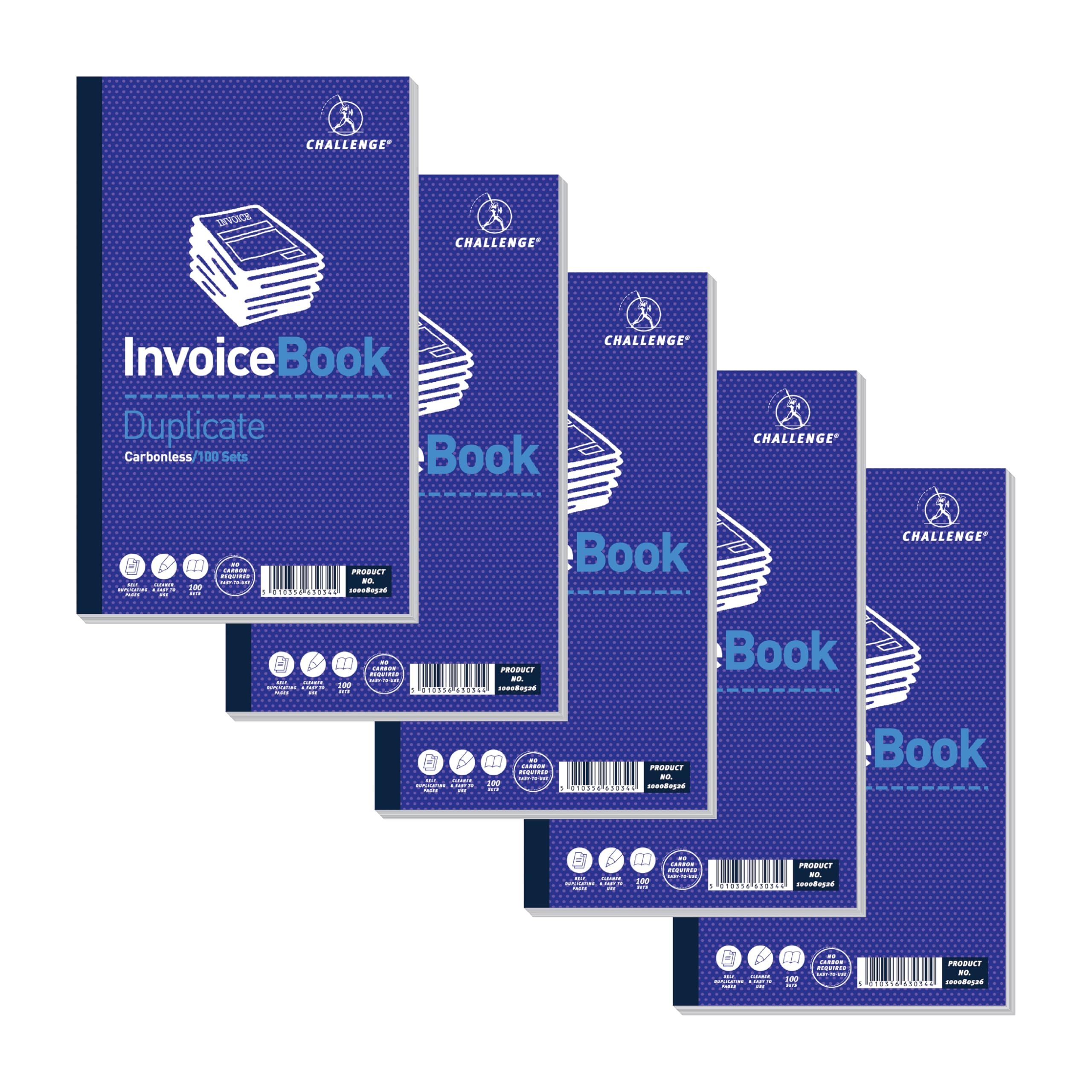 Challenge 210 x 130 mm Duplicate Book Carbonless Invoice without Vat/Tax, 100 Pages, Set of 5,Blue