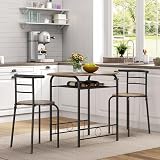 Yaheetech 3 Piece Dining Set Round Table & 2 Chairs, Modern, Drift Brown view 2