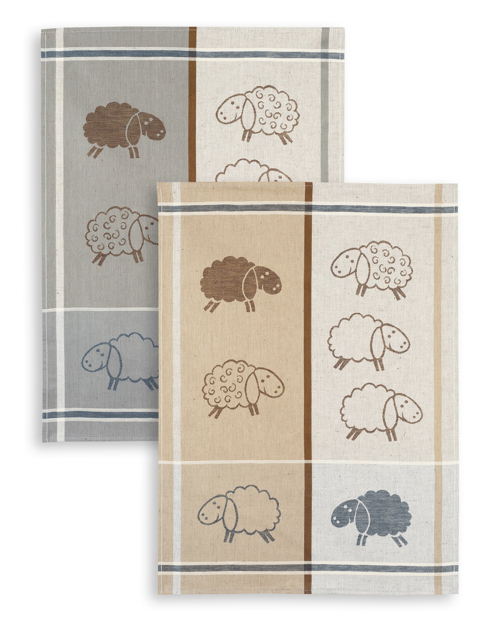 Set of 2 Jacquard Kracht Tea Towel with Sheep Motif 50 x 70 cm beige and grey