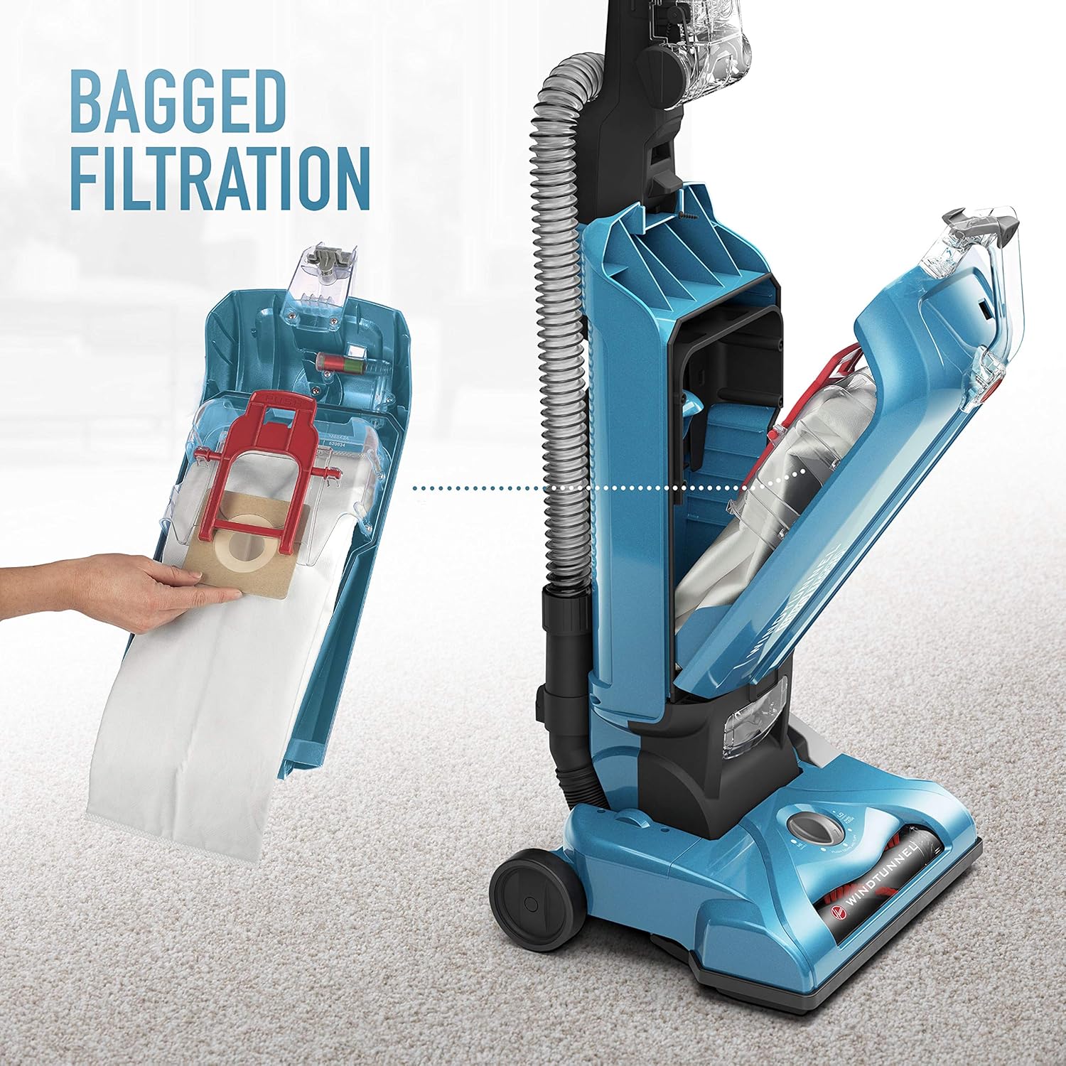 Hoover WindTunnel T-Series Tempo Bagged Upright Vacuum Cleaner with HEPA Media Filter, UH30301, Blue: Home & Kitchen