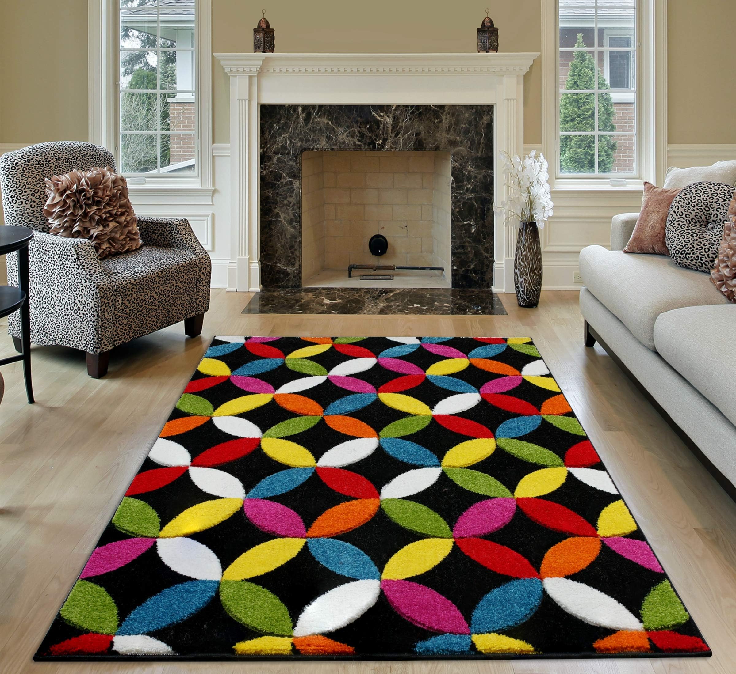 Floor Mat Area Rug Carpet Small To Large Thick 1.2 CM (Multi - Circles Black, 80 x 150 cm)