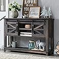OKD Entryway Table w/Sliding Barn Doors, 46'' Farmhouse & Industrial Console Table with Storage, Sofa Table w/Adjustable Shelf & Open Shelf for Entry Way, Hallway, Living Room, Dark Rustic Oak