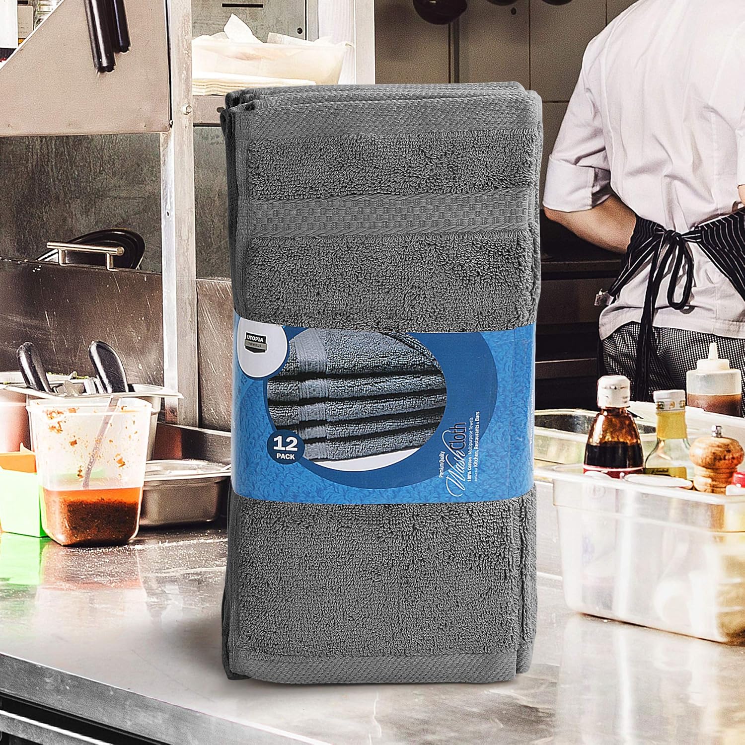 Utopia Towels - Luxury Washcloths Set 12 x 12 inches, Grey - 700 GSM 100% Cotton Premium Quality Flannel Face Cloths, Highly Absorbent and Soft Feel Fingertip Towels (12-Pack): Home & Kitchen