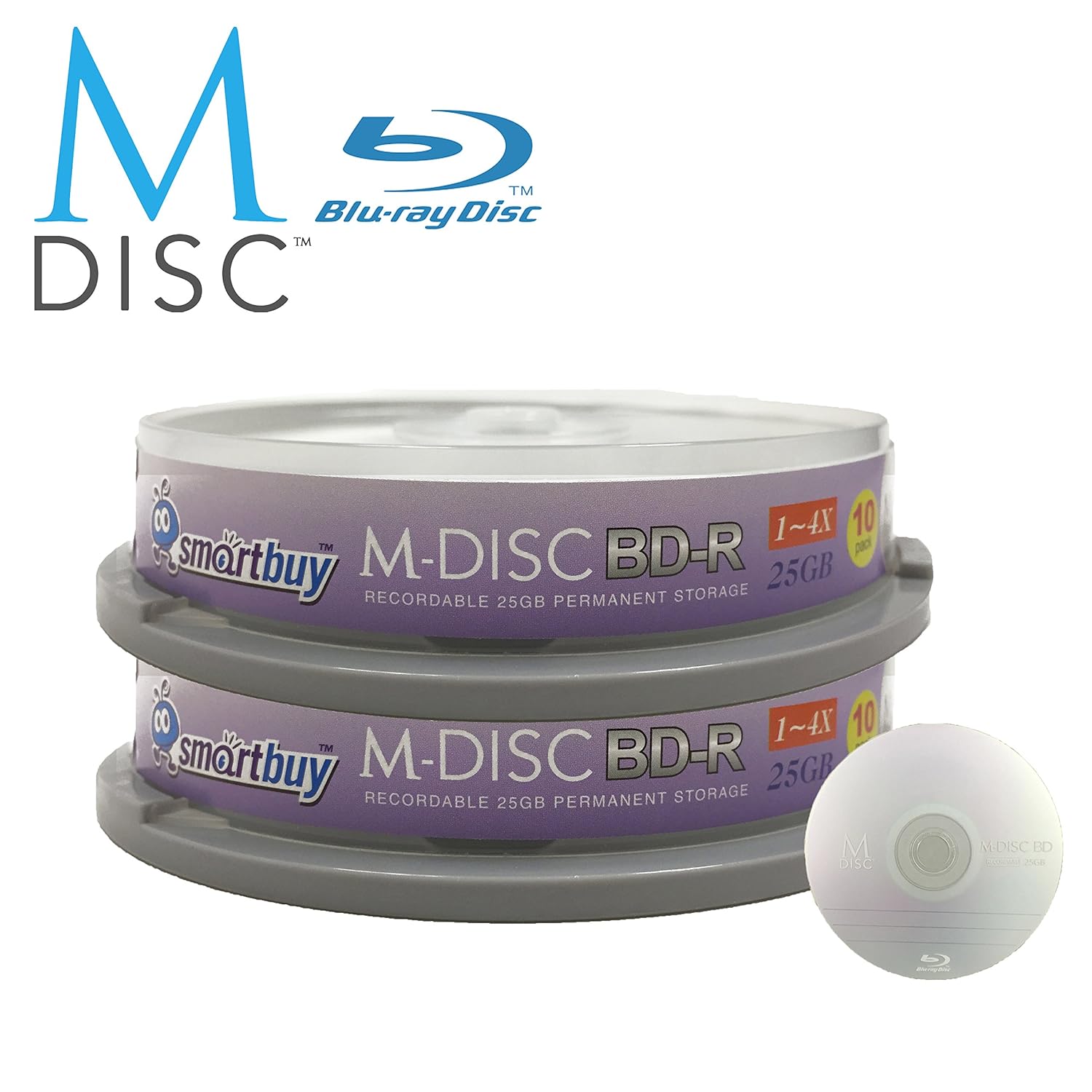 CD, DVD & Bluray Discs 10 Pack Smartbuy MDisc BDR 25GB 4X HD 1000